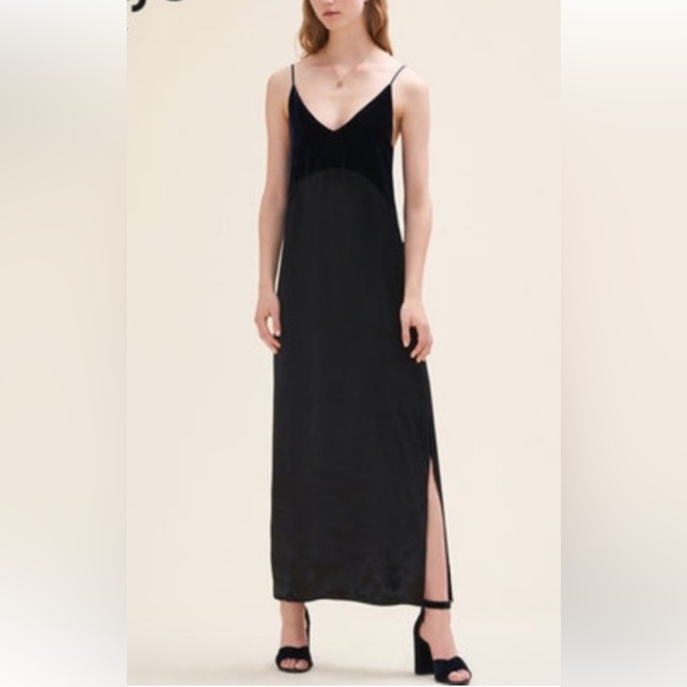 Maje Midi Dress Slip Velvet And Satin In Navy Elegant Maxi Dress Size 3